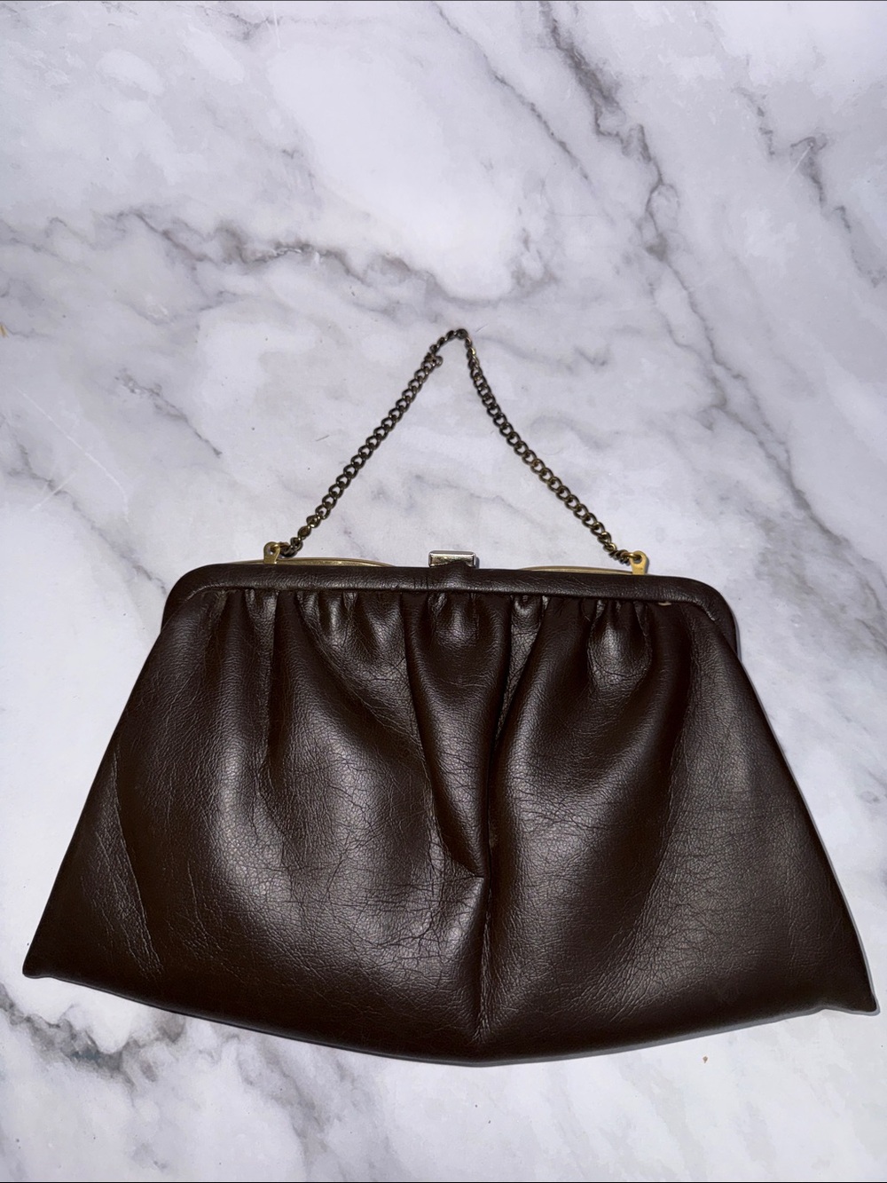 Vintage Andé - Classic Dark Brown Leather Frame-Top Handbag